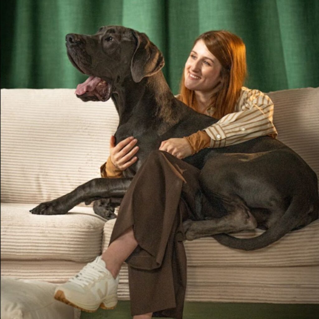 Seller with her dog